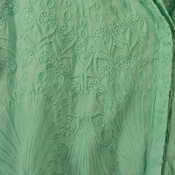Soft surroundings V-Neck Cotton Embroidered Crop Blouse 2x Aqua - Picture 4 of 8